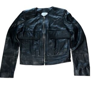 Sandro Paris black smooth lambskin leather jacket NWOT size 2